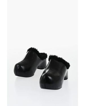 Jil Sander Leather Clogs With Shearling Lining - Black