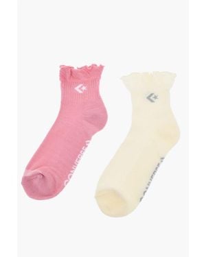 Converse Set Of 2 Stretch Fabric Socks With Scalloped Edge - Pink