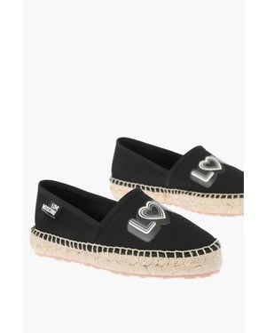 Moschino Love Mesh Espadrilles With Logo-Print And Raffia Sole - Black