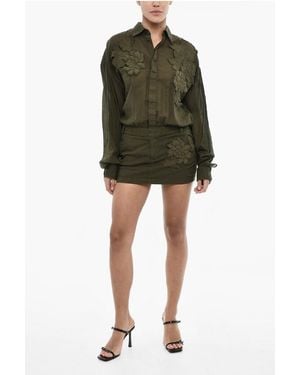DSquared² Floral-Motif Solid Colour Mini Shirtdress - Green