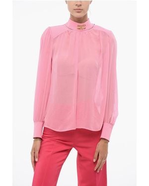 Elisabetta Franchi Silk Blouse With Padded Shoulders - Pink