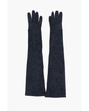 DSquared² Suede Leather Gloves With Buttons - Blue
