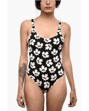 DSquared² All-Over Monogram Two-Tone One Piece Swimsuit - Black