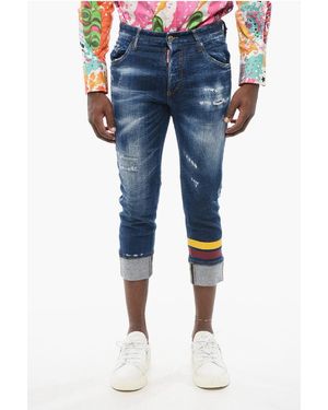 DSquared² Dark Washed Sailor Fit Denims With Printed Bands 15Cm - Blue