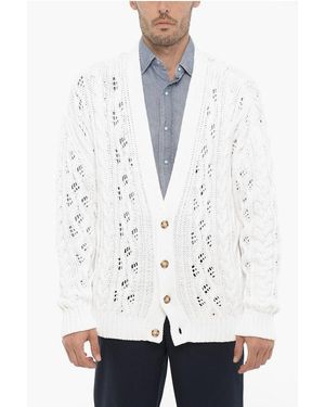 1989 STUDIO V-Neck Cable Knit Cardigan - White