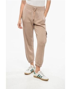 Brunello Cucinelli Ribbed Cargo Trousers With Rhinestone - Natural