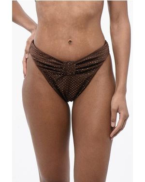 Self-Portrait Draped Bikini Bottom With Rhinestones - Brown