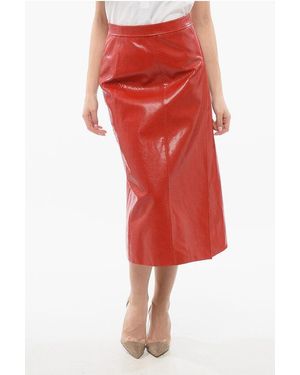Gucci Leather Flared Skirt With Reptile Print