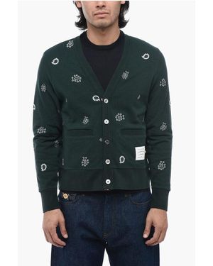 Thom Browne Pique Cardigan With Contrasting Embroideries - Green