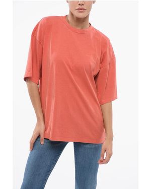 Halfboy Crewneck Cotton T-Shirt With Tone-On-Tone Logo Print - Orange