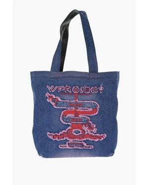 Y. Project Denim Shoulder Bag With Vintage-Effect Embroidery And Leathe Size Unic - Blue