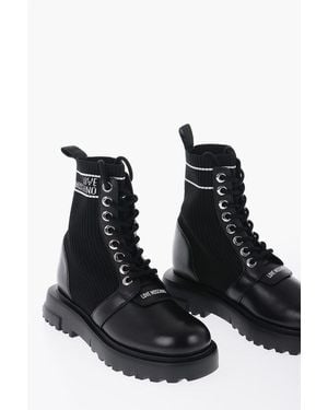 Moschino Love Leather And Fabric Combat Boots With Contrasting Detail - Black