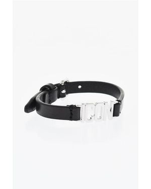 DSquared² Leather Icon Clubbing Bracelet With Metal Detail - Black