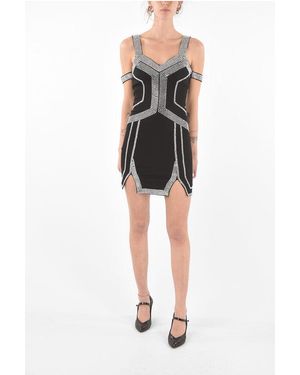 Philipp Plein Cold Shoulder Mini Dress With Jewel Applications - Black