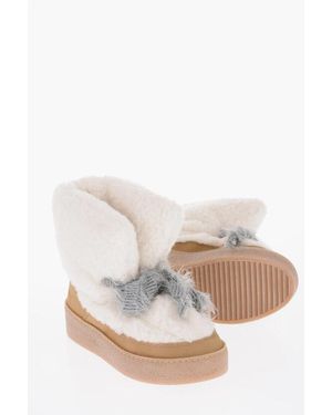 Khrisjoy Fleeced Puff Booties With Elastic Inserts - Natural