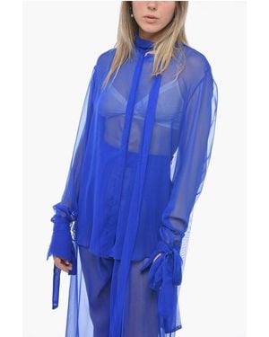 LAQUAN SMITH Silk Chiffon Tie Neck Shirt With Knotted Cuffs - Blue