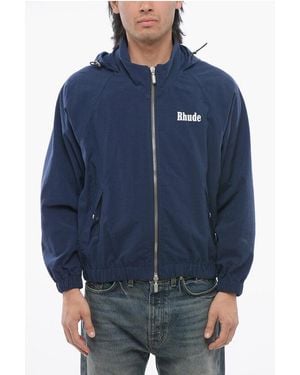 Rhude Nylon Jacket With Hood And 2-Pockets - Blue