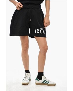 DSquared² Icon Solid-Color Shorts Over Fit With Contrast Print - Black