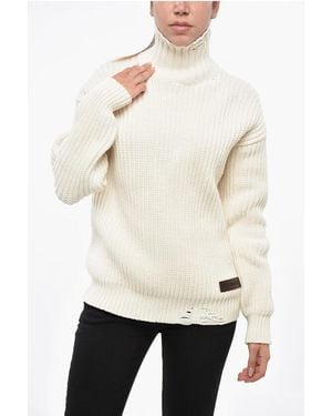 DSquared² Cotton Blend Broken Stitch Jumper With Double Collar - Natural