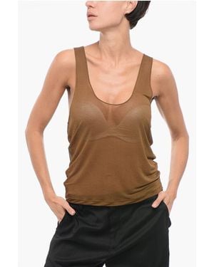 Saint Laurent Chiffon Tank Top With Deep Neckline - Black
