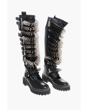 Philipp Plein Leather Lace-Up Boots With All-Over Studs 4.5Cm - Black