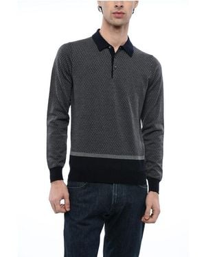 Corneliani Polo Collar Jumper With Geometric Pattern - Black