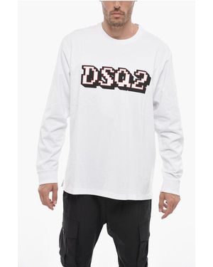 DSquared² Long-Sleeved Skater Fit T-Shirt With Logo Print - White