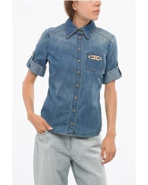 Elisabetta Franchi Denim Shirt With Embroidered Breast-Pocket - Blue