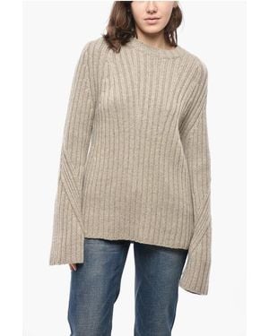 KHAITE Crew Neck Calvin Ribbed Cashmere Pullover - Natural