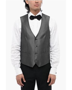 Corneliani Embroidered Silk Academy Cerimo Waistcoat With 4-Buttons - Grey