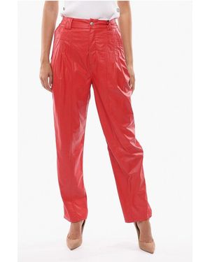 Koche 3-Pleat Faux Leather Trousers - Red