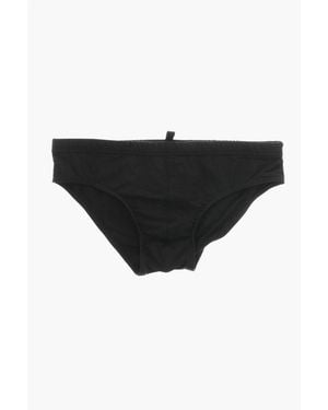DSquared² Solid Colour Swim Brief With Printed Maxi Logo - Black