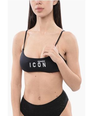 DSquared² Bikini Top With Contrasting Logo - Black