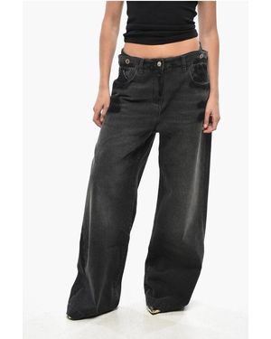 The Attico Dark Wash Vintage Effect Wide Leg Jeans 32Cm - Black