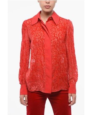 Elisabetta Franchi Sheer Blouse With Flocked Lettering - Red