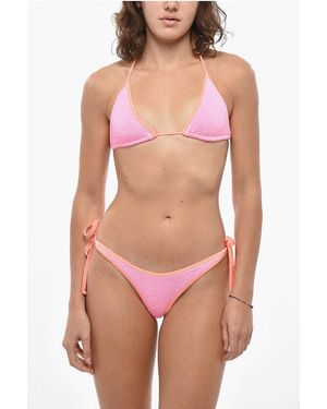 Reina Olga Triangle Bikini With Wave Print And High Waist - Pink