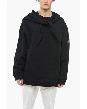 Raf Simons Fleece Cotton Oversized Hoodie With Knot Hood - Black