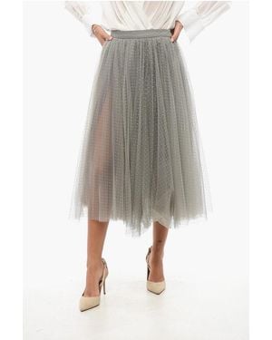 Elisabetta Franchi Tulle Flared Skirt With Polka Dot Pattern - Grey