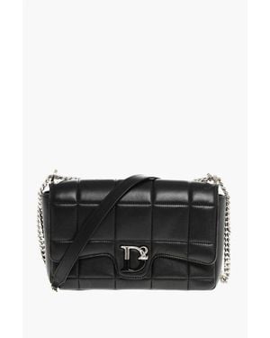 DSquared² Quilted Leather Crossbody Bag With Front Logo - Black