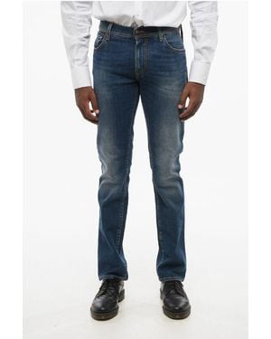 Corneliani Id Delavè Effect Jeans With Visible Stitching 18Cm - Blue