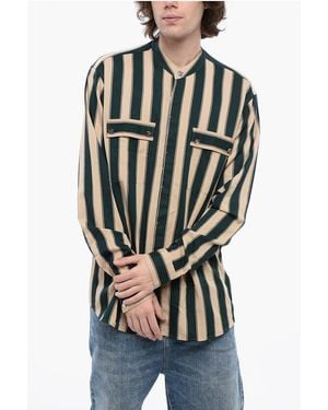 Balmain Balanced Stripe Viscose Blend Shirt With Mandarin Collar - Multicolour