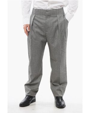 McQueen Single-Pleated Wool Trousers With Back Martingale - Grey