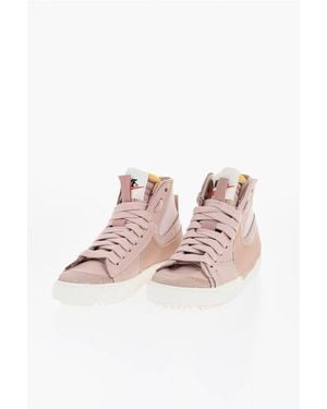 Nike Textured Leather Blazer Mid 77 Jumbo High-Top Trainers With - Pink