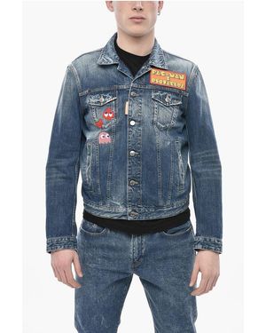 DSquared² Pac- Denim Jacket Dan With Embroidery - Blue