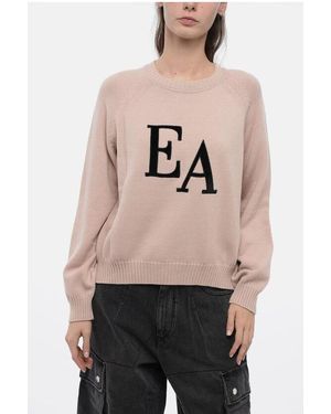 Armani Emporio Icon Crew Neck Jumper With Flocked Logo - Natural