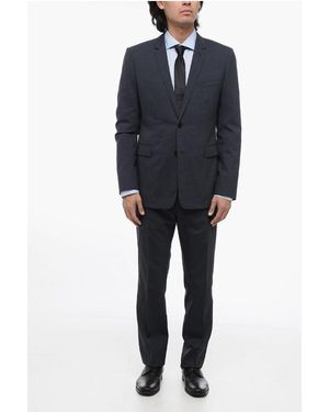 Dior Single-Breasted Wool Suit With Flap Pockets - Blue