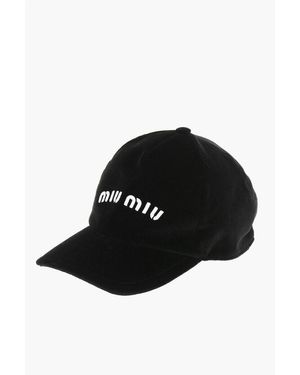 Miu Miu Velour Baseball Cap With Embroidered Logo - Black