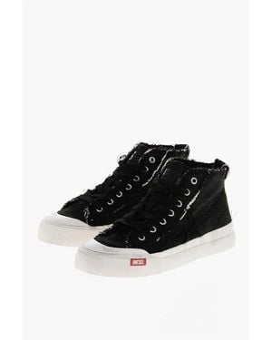 DIESEL Vintage Effect Denim S-Athos High-Top Trainers - Black