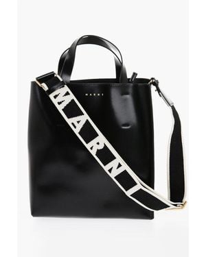 Marni Leather Museo Mini Tote Bag With Removable Shoulder Strap - Black