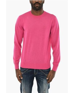 DSquared² Virgin Wool Crew-Neck Jumper With Ton On Ton Monogram - Pink